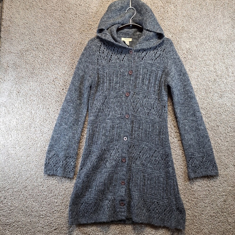 Vertigo Paris Cardigan Women M‎ Gray Hooded Button Front Knit Acrylic Casual